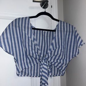 Pinstripe, Blue and White wrap top